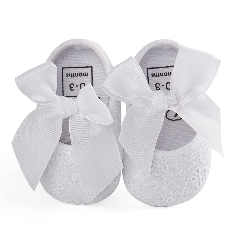 Estamico Baby Girls Princess Bowknot Soft Sole Cloth Crib Shoes Sneaker White, 0-3 Months - Image 4